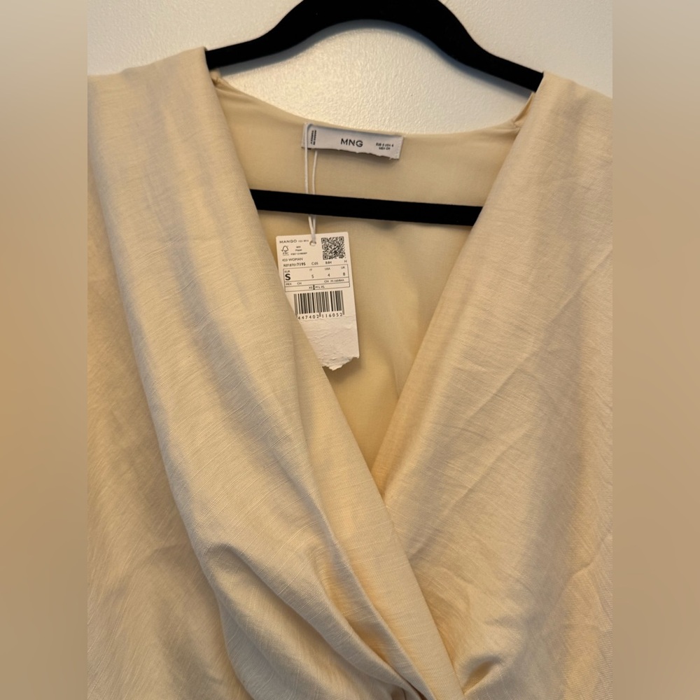 Mango v neck draped fabric cinched waist mini dress NWT - Picture 4 of 8